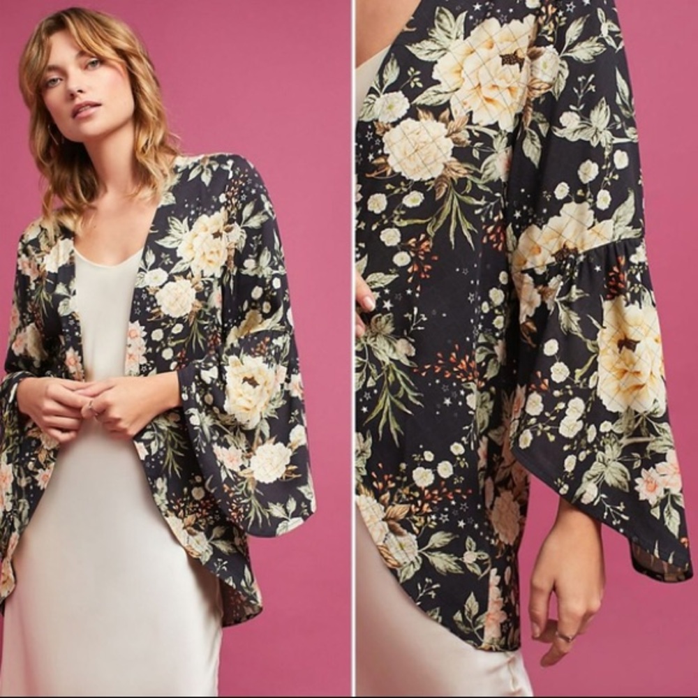 Farm Rio Floral Quilted Print Bell Sleeve Kimono